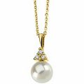 14K Yellow 7 mm Cultured Pearl & 0.06 CTW Round Pendant w/ 18" Cable Chain